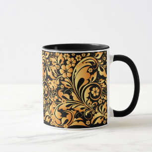 gold floral pattern mug