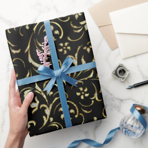 Gold Floral Pattern With Diamonds  Wrapping Paper