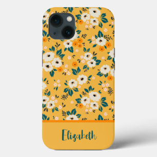Gold Floral Personalised iPhone 13 Case