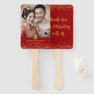 Gold floral photo couple Chinese wedding double xi Hand Fan