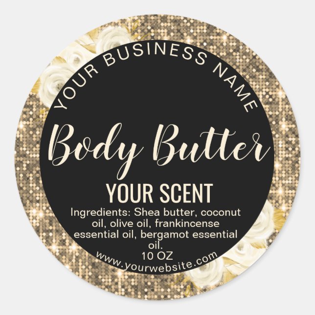 gold floral product label body butter (Front)