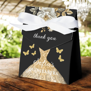 Gold Floral Quinceañera Butterflies Favour Box