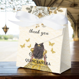 Gold Floral Quinceañera Butterflies Favour Box