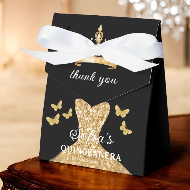 Gold Floral Quinceañera Butterflies Favour Box (Creator Uploaded)