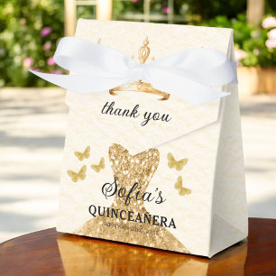 Gold Floral Quinceañera Butterflies Favour Box