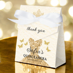 Gold Floral Quinceañera Butterflies Favour Box