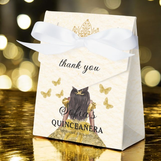 Gold Floral Quinceañera Butterflies Favour Box (Creator Uploaded)