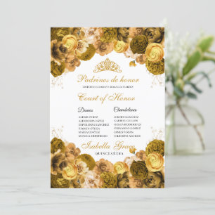 Gold Floral Quinceanera Court of Honour Invitation