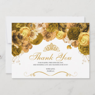 Gold Floral Quinceanera Thank You  Card