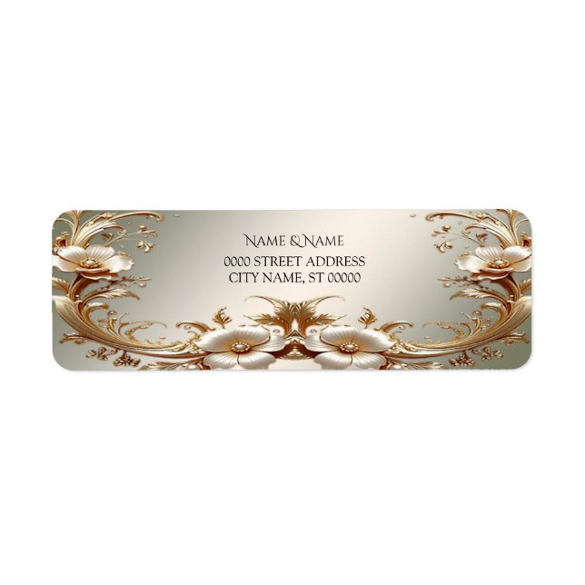 Gold Floral Return Address Label (Front)