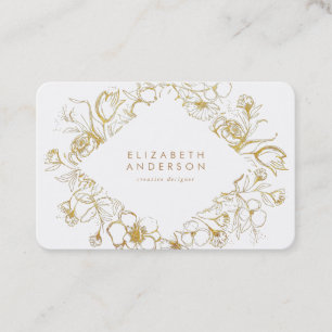 Gold Floral Rose Bouquet Business Card