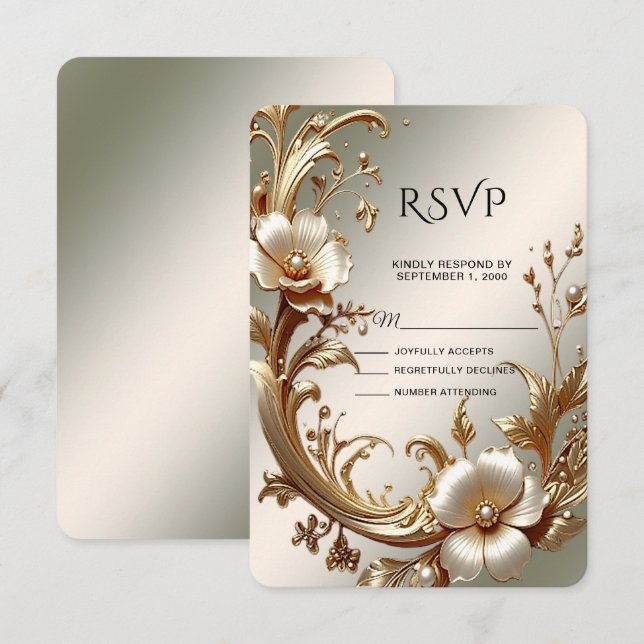 Gold Floral RSVP Card (Front/Back)