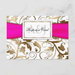 Gold Floral RSVP with Fuchsia Bow Card