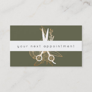 Gold Floral Salon Scissors Logo Appointment Business Card