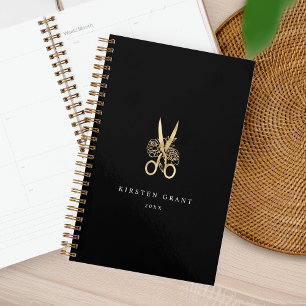 Gold Floral Scissors Salon Logo Planner
