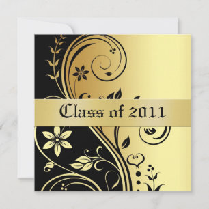 Gold Floral Scroll Class of Graduation Invitation