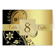 Gold Floral Scroll Table Number Folded Card