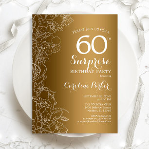 Gold Floral Surprise 60th Birthday Party Invitation
