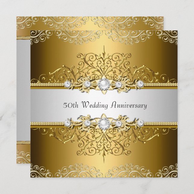 Gold Floral Swirl 50th Wedding Anniversary Invite (Front/Back)