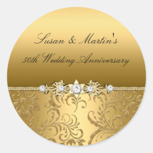 Gold Floral Swirl 50th Wedding Anniversary Sticker
