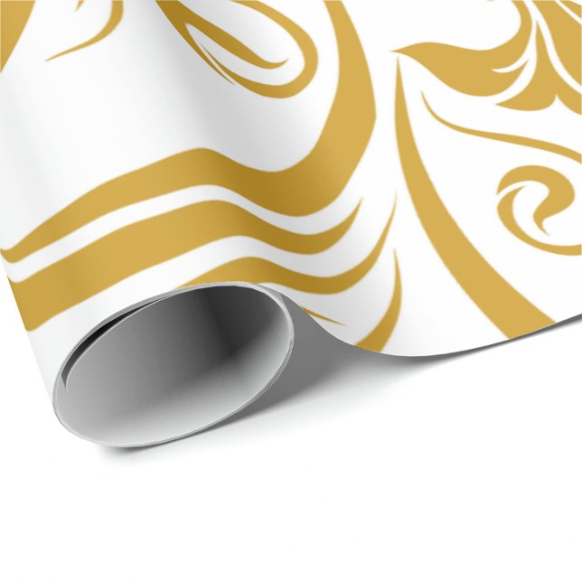 gold floral & swirl designs on a white background  wrapping paper (Creator Uploaded)