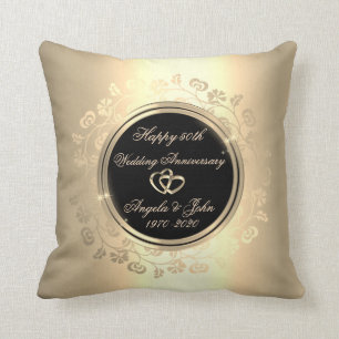 Gold Floral Swirls 50th Wedding Anniversary Cushion