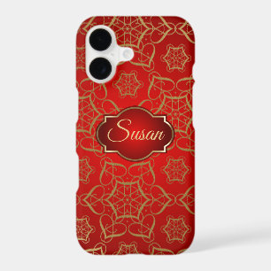 Gold Floral Swirls & Red Background