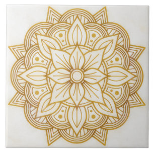 Gold Floral Symbol Art Square Tile