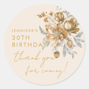 Gold Floral Thank You 30th Birthday Champagne Classic Round Sticker