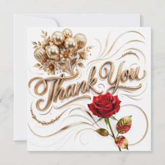 Gold Floral Thank You with Red Rose Card
