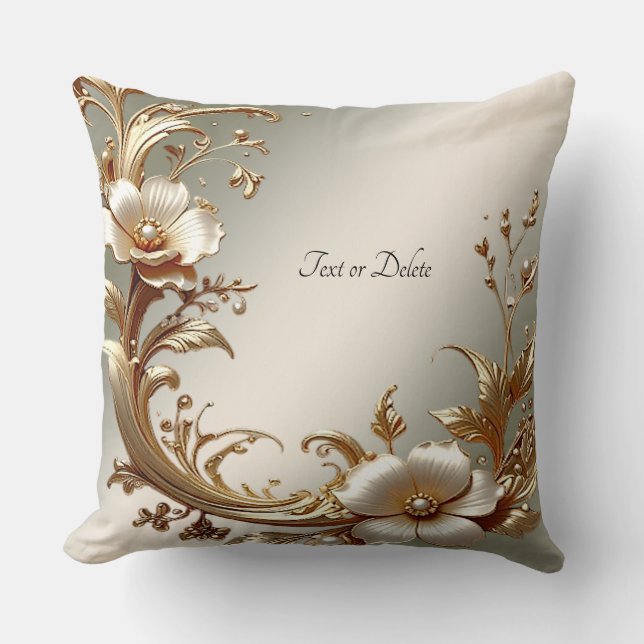 Gold Floral Throw Pillow (Front)