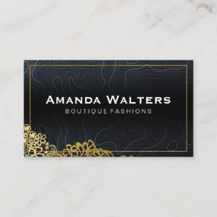 Gold Floral   Topographic Lines Background Business Card