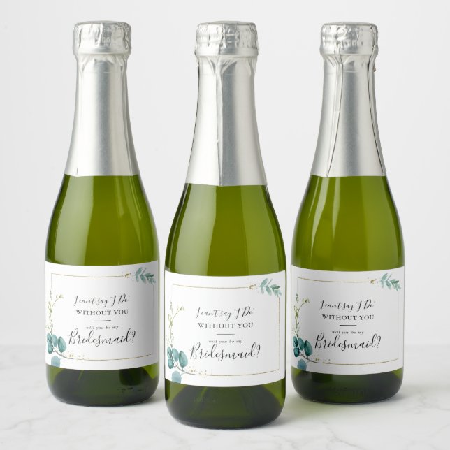 Gold Floral Tropical Green Bridesmaid Proposal Sparkling Wine Label (Bottles)