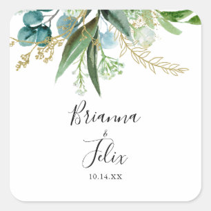 Gold Floral Tropical Green Wedding Envelope Seals