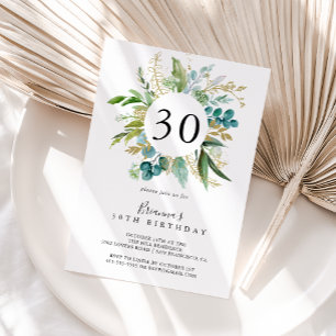 Gold Floral Tropical Greenery 30th Birthday Party Invitation