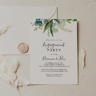 Gold Floral Tropical Greenery Engagement Party Invitation