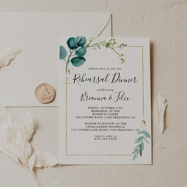 Gold Floral Tropical Greenery Rehearsal Dinner Invitation (Creator Uploaded)