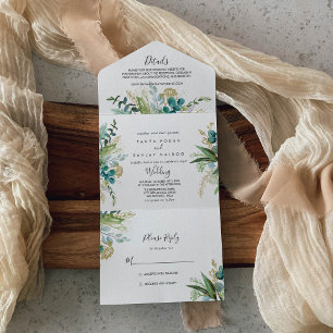 Gold Floral Tropical Greenery Wedding   All In One Invitation