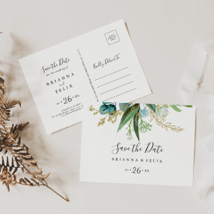 Gold Floral Tropical Horizontal Save the Date Postcard