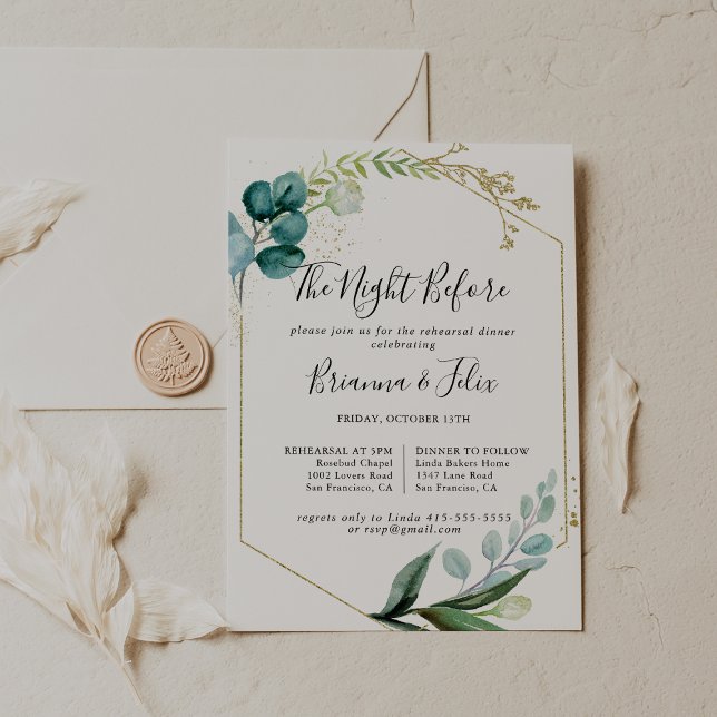 Gold Floral Tropical Night Before Rehearsal Dinner Invitation (Creator Uploaded)