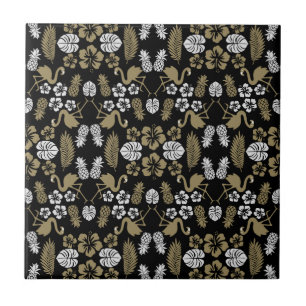 Gold Floral Tropical Patterned Ceramic Tile