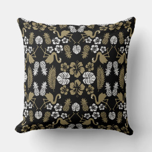 Gold Floral Tropical Patterned Cushion