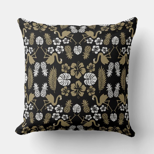 Gold Floral Tropical Patterned Cushion (Front)