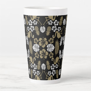 Gold Floral Tropical Patterned Latte Mug