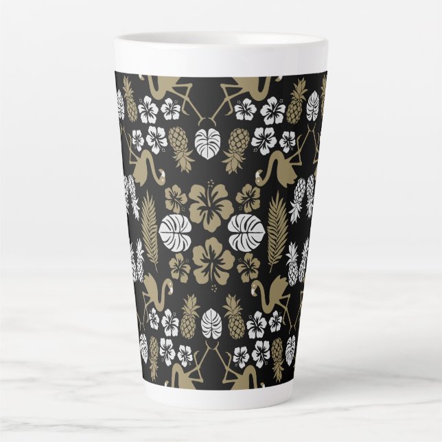 Gold Floral Tropical Patterned Latte Mug (Front)
