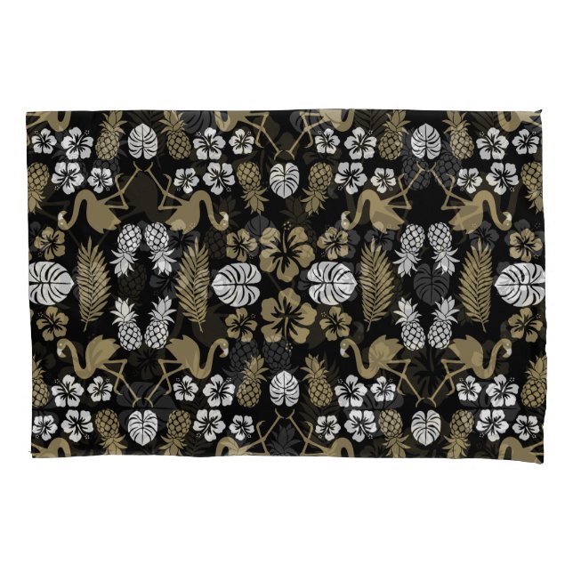 Gold Floral Tropical Patterned Pillowcase (Front-Left)