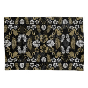 Gold Floral Tropical Patterned Pillowcase