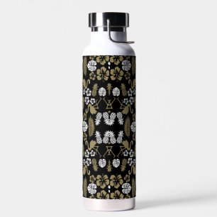 Gold Floral Tropical Patterned Water Bottle