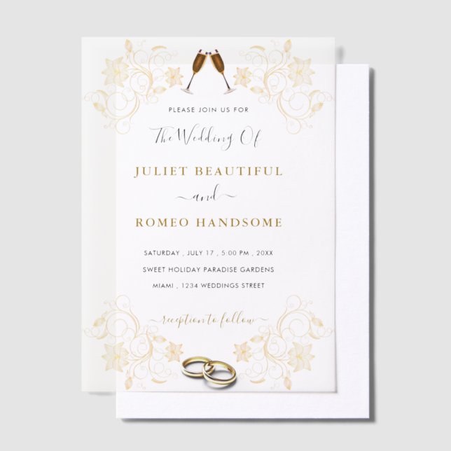 Gold Floral Vellum Wedding Invitation Template (Offset)