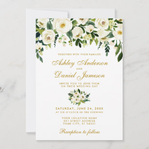 Gold Floral Watercolor Green Wedding Invitation